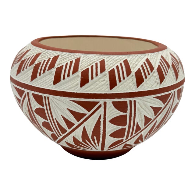 Acoma Pueblo Hand-Coiled Pottery Bowl — Signed, New Mexico, 6” Diameter For Sale