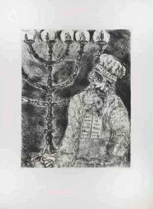 Marc Chagall, Aaron and the Menorah, Etching, 1956