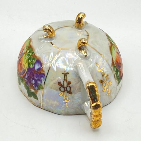 Pair of Kasuga Footed Iridescent Gilded Teacups (Handles, Fruit Design, Lusterware) Vintage For Sale - Image 11 of 16