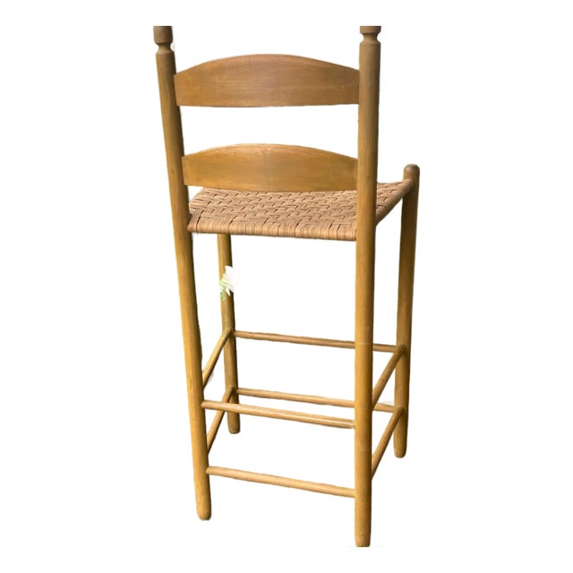 1970s Vintage Shaker Style Beechwood Weaved Tall Bar Stool For Sale