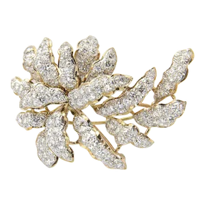 Three Dimensional Diamond and Gold Leaf Brooch