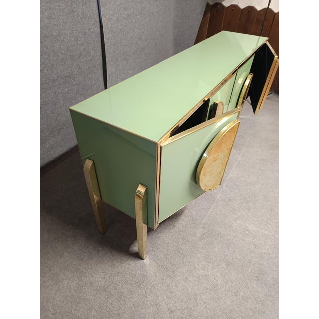 Italian Brass and Green Murano Glass Sideboard from Justfurnituress SRL For Sale - Image 14 of 16