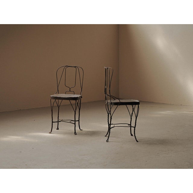 Metal Steel and Patinated Sheet Metal Chairs, 1950, Set of 2 For Sale - Image 7 of 13