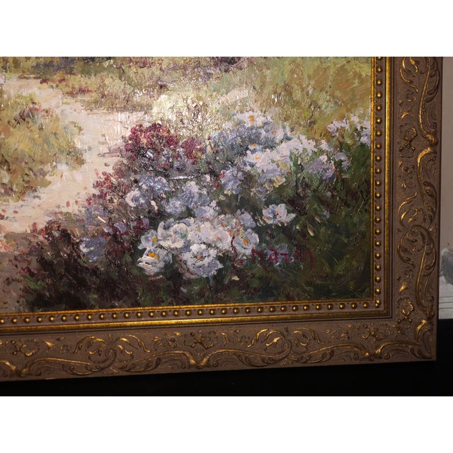 Late 20th Century Large Impressionistic European Village Landscape Oil Painting in Custom Gold Frame For Sale - Image 10 of 18