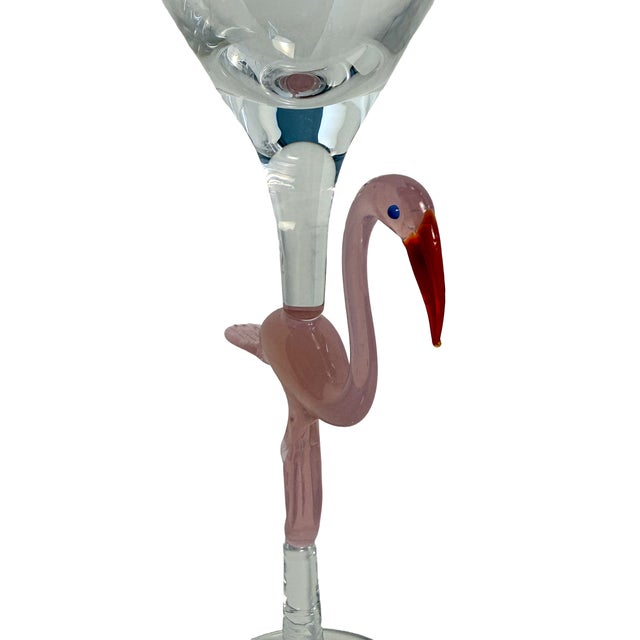 Contemporary Vintage Hand-Blown Pink Flamingo Martini Glasses - Set of 6 For Sale - Image 3 of 7