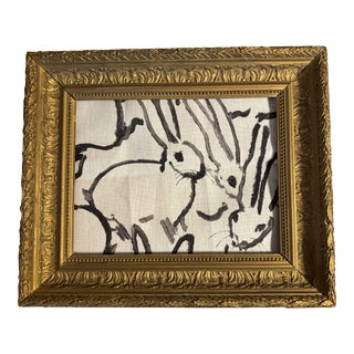 Hunt Slonem Bunnies Textile in Antique French Frame For Sale