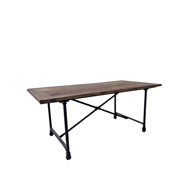 Industrial Restoration Hardware Flatiron Rectangular Dining Table in Reclaimed Wood For Sale - Image 3 of 10