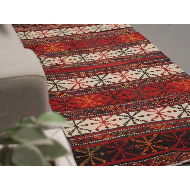 1970s Vintage Handmade Wool Cotton Red Kilim Area Rug For Sale - Image 10 of 11