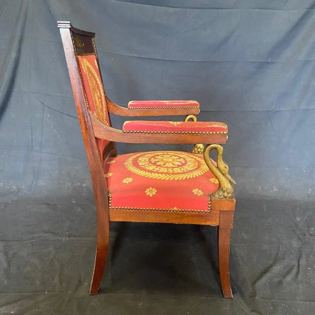 French Empire Mahogany Salon Set With Bronze Swan Decoration -Set of 5 For Sale - Image 11 of 13