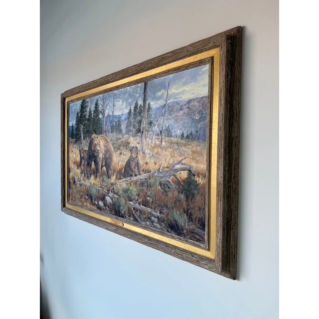 2006 Brian A. Grimm (B. 1968) “Watchful Eye” Original Wildlife Impressionist Oil on Masonite Painting – Rustic Wood Framed For Sale - Image 4 of 12