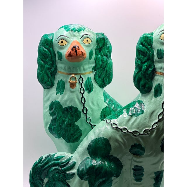 Vintage Staffordshire Dog Pair in Turquoise Glaze – Hand-Painted Ceramic Spaniels For Sale In Chicago - Image 6 of 6