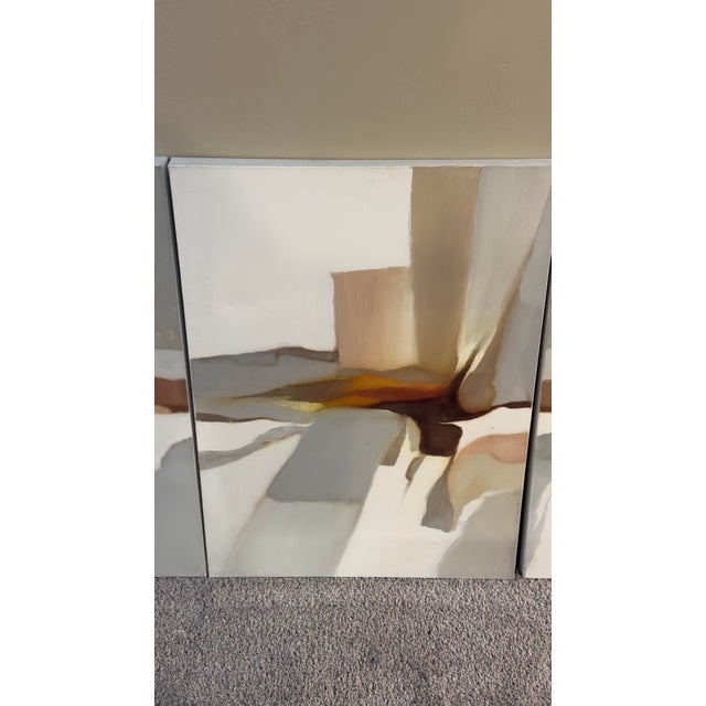 Mid-Century Modern R. Lawson “Interlude” Vintage Abstract Triptych Painting For Sale - Image 3 of 9
