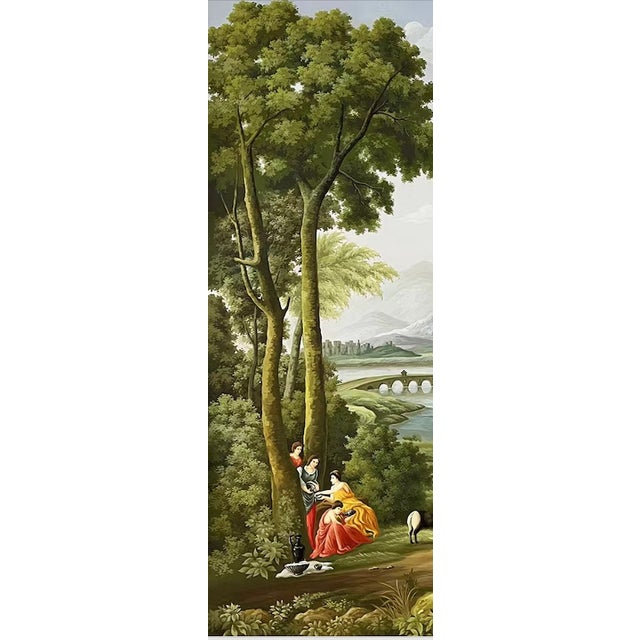 Classical Roman 36" * H96" * 3ps, Classical Roman Bucolic Hand-Painted Pastoral Landscape Mural For Sale - Image 3 of 5
