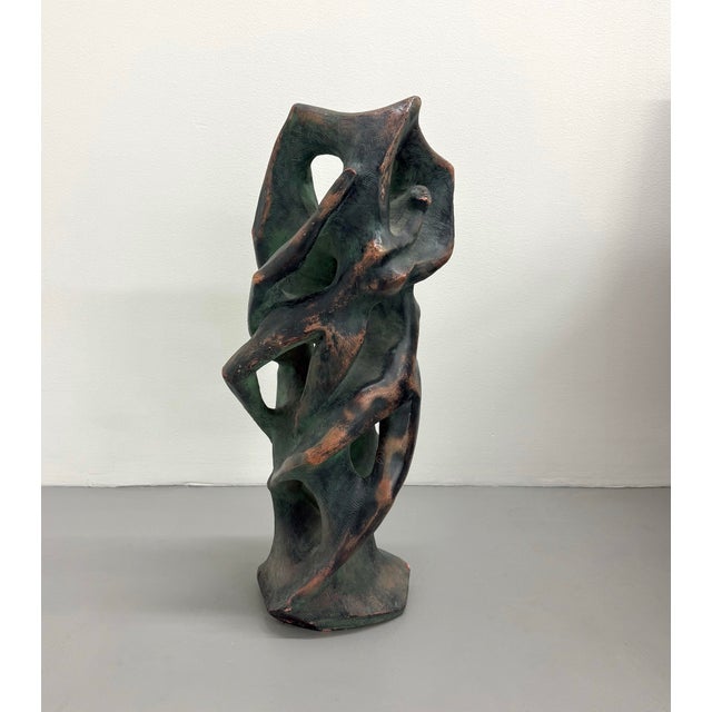 Figurative Vintage Hand Carved Abstract Ceramic Figurative Sculpture With Verdigris Finish For Sale - Image 3 of 7