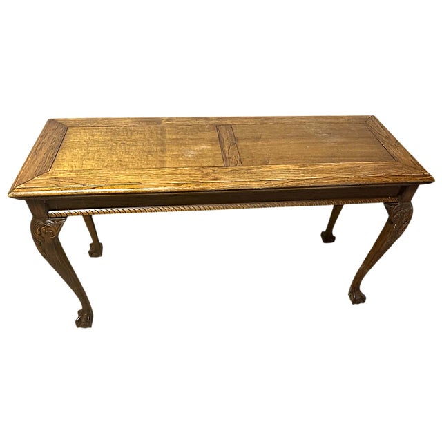 Carved Oak Georgian Chippendale Style Console Table 48" X 17" X 27.5" - Vintage Late 20th Century - American Made