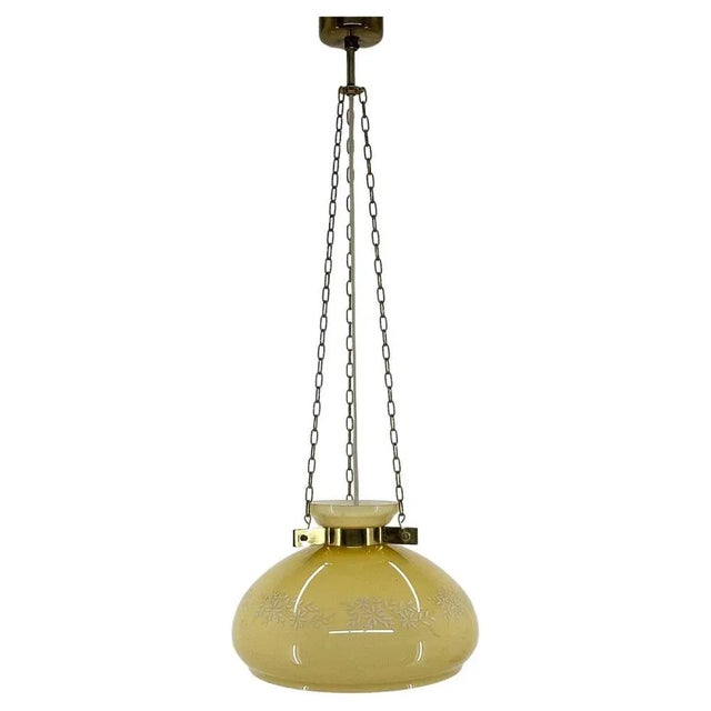 Glass & Brass Pendant Light, 1950s For Sale - Image 10 of 10