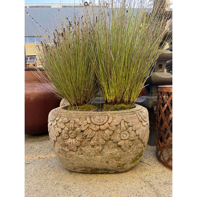 Vintage Stone Carved Planter Pot For Sale - Image 4 of 6