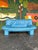Vintage Teal Blue Post Modern Nicoletti Salotti Italian Leather Loveseat. Long sculptural frame with a fun pop of color....