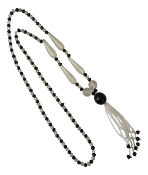 Late 19th Century Victorian Frosted Glass and Black Jet Beaded Lariat Necklace