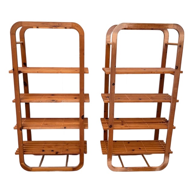 Vintage 1970s Bentwood Bamboo Slatted Étagères – Pair For Sale
