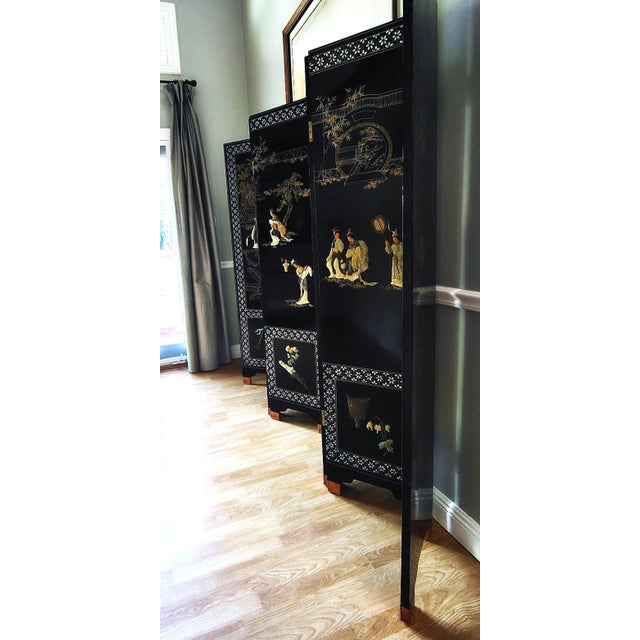 Chinese Export Six Panel Carved Soapstone Coromandel Screen For Sale - Image 12 of 15
