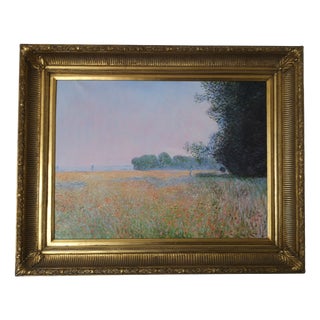 French Artist, Impressionist Landscape with Red Poppies, 1950s, Oil Painting, Framed For Sale