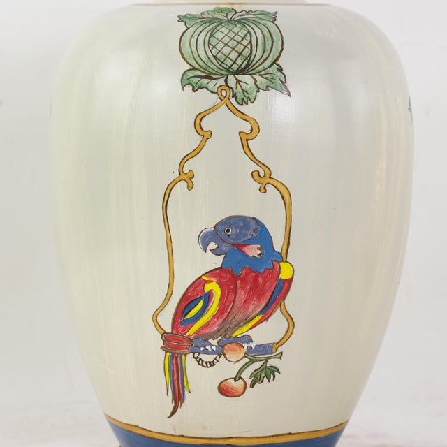 Vintage Hand-Painted Chinoiserie Ceramic Parrot and Cherry Table Lamps - a Pair For Sale - Image 9 of 13