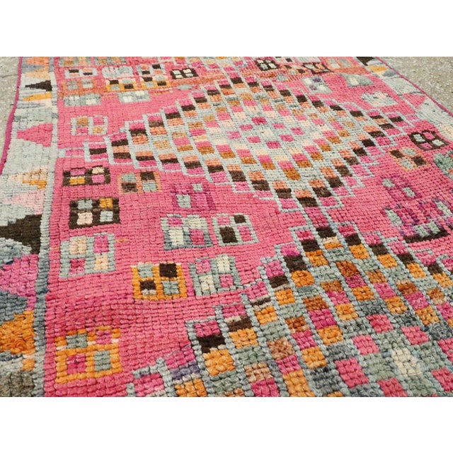 Mid 20th Century Galerie Shabab Collection Mid-20th Century Turkish Colorful Oushak Runner With Tribal Design For Sale - Image 5 of 10