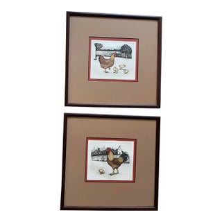 Vintage Original Hand Tinted Etchings by Lucius DuBose, a Pair For Sale