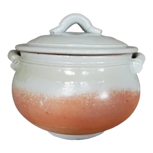 1980s Jam Post-Modern Studio Pottery Pink/Salmon and White Ceramic Soup Tureen Bowl With Lid