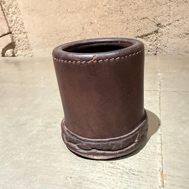 Traditional Vintage Brown Leather Dice Cup After Paul Dupré-Lafon For Sale - Image 3 of 12