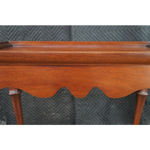 Vintage Queen Anne Style Mahogany Serpentine Gallery Tea Candle Tray Table 30" For Sale - Image 12 of 14