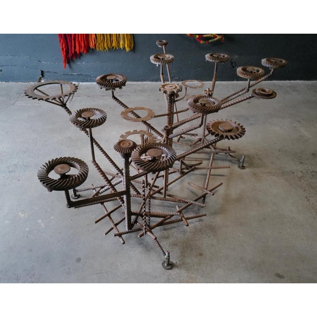 Metal 1980s Glass Top Dining Table with One of a Kind Steel Rebar Base For Sale - Image 7 of 17