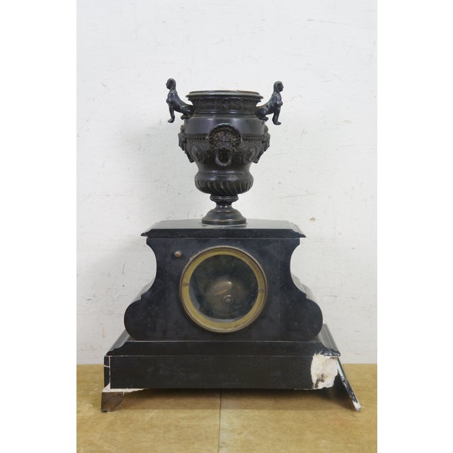 Antique French Michelant Laligant Black Slate Cassolette Trophy Urn Mantle Clock 16" For Sale - Image 11 of 17
