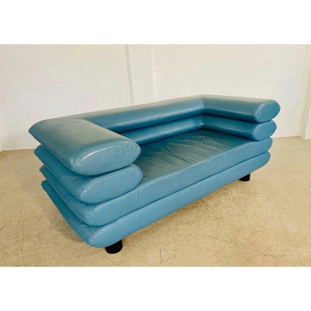 Vintage Postmodern Swedish Turquoise Leather Stacked Sofa, 1980 For Sale - Image 6 of 18