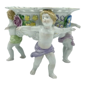 Antique Von Schierholz Bowl Serving Centerpiece Porcelain Cherub Putti Floral Flower