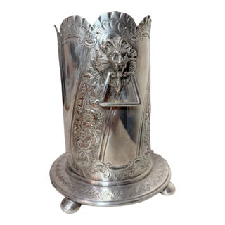 Antique 1800's Tooled Silverplate Lion Handles Champagne Wine Chiller Ice Bucket For Sale