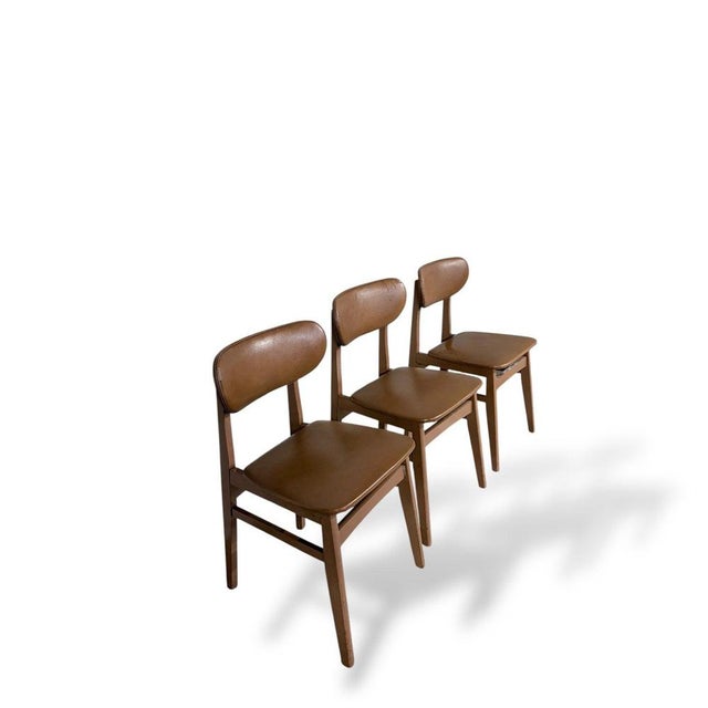 Dining Chairs in Teak and Vinyl, Set of 3 For Sale - Image 4 of 9