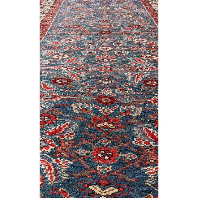 Antique Persian Bidjar Rug With Large Floral Motifs in Blue, Red, and Ivory For Sale - Image 10 of 12