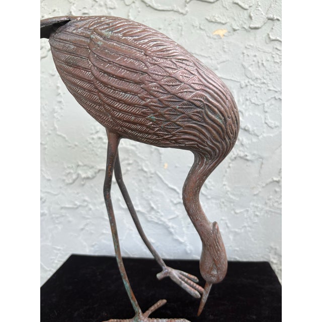 Pair of Vintage Bronze Patina Crane Sculptures in Complementary Poses For Sale - Image 12 of 12
