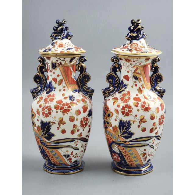 Gold Porcelain Lidded Vases from Ridgways Derby, England, 1891-1910, Set of 2 For Sale - Image 8 of 11