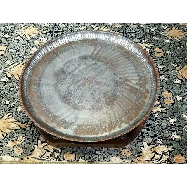 Vintage Mid Century Boho Walnut Waves Base Copper Tin Tray Coffee Table For Sale - Image 11 of 13
