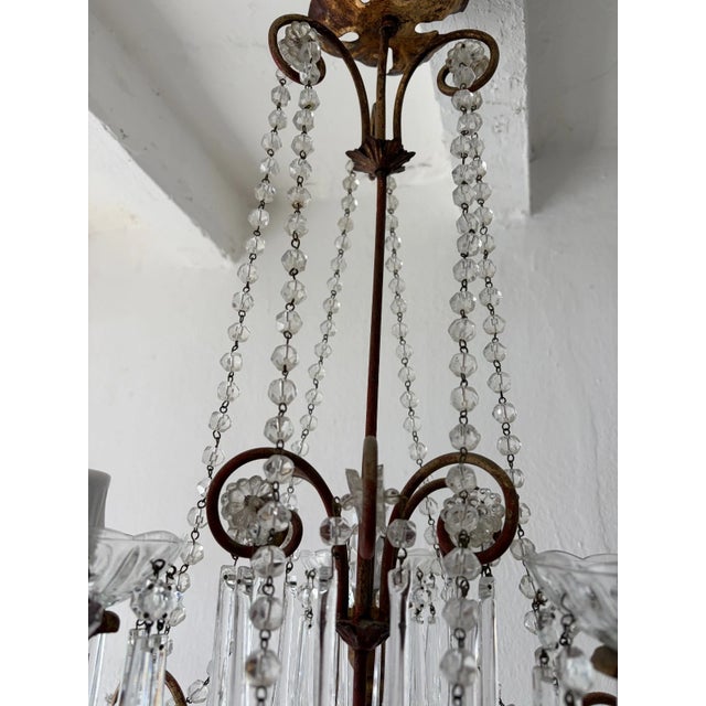 Italian 1930s Italian Tiered Tole White Roses Murano Drops Chandelier For Sale - Image 3 of 13