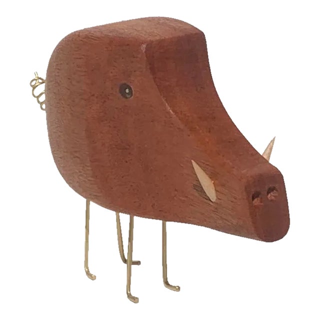 Mahogany Wild Boar Mid Century Modern Style Figurine Jacob Hermann Style Danish Modern For Sale