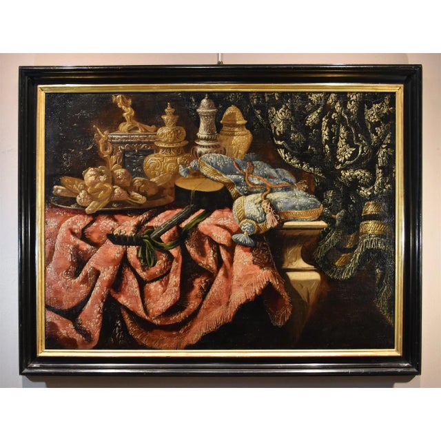 Antonio Tibaldi, Still Life with Rug, 1660, Oil on Canvas, Framed For Sale - Image 15 of 15