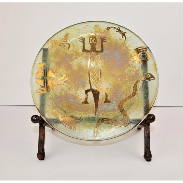 Art Inlay Glass Bowl by Jorge Bencomo with Iron Easel For Sale - Image 10 of 10