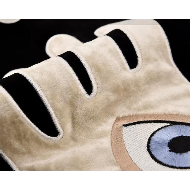 Contemporary Mysterious Hand and Eye Velvet Cushion - 11" X 19" Black Art Decoration For Sale - Image 3 of 5