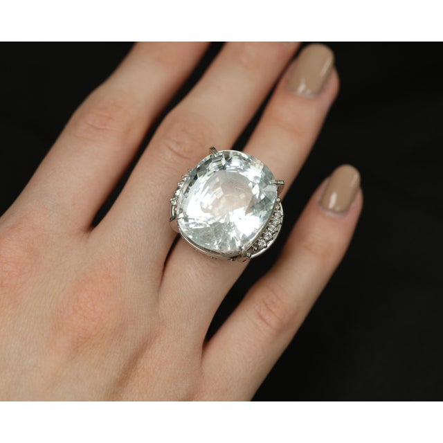 Late 20th Century Rare 62.78ct Natural Aquamarine & 0.25ct Diamond Platinum Ring, 29.1g Size 6 For Sale - Image 18 of 18