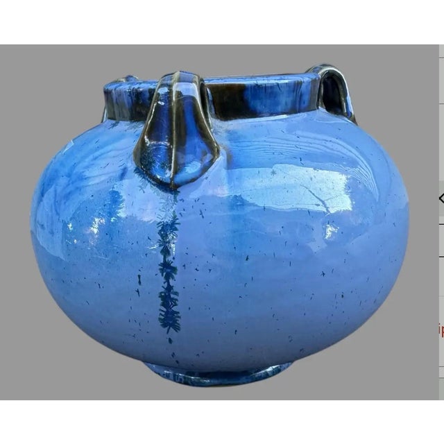 Vintage Fulper 3 Handled Bulbous Blue 6.25" Art Pottery Vase For Sale - Image 6 of 9