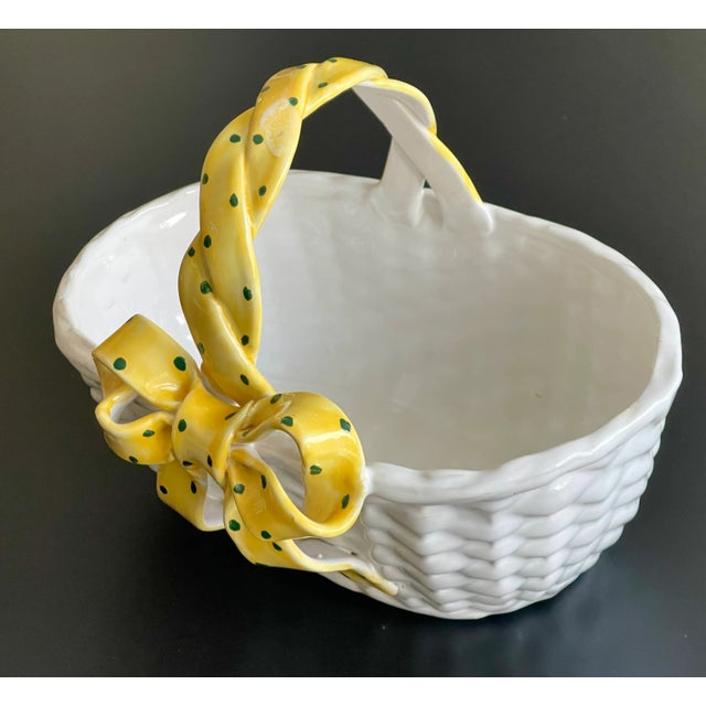 Vintage Casa Fina Portugal White Ceramic Easter Basket For Sale - Image 4 of 7